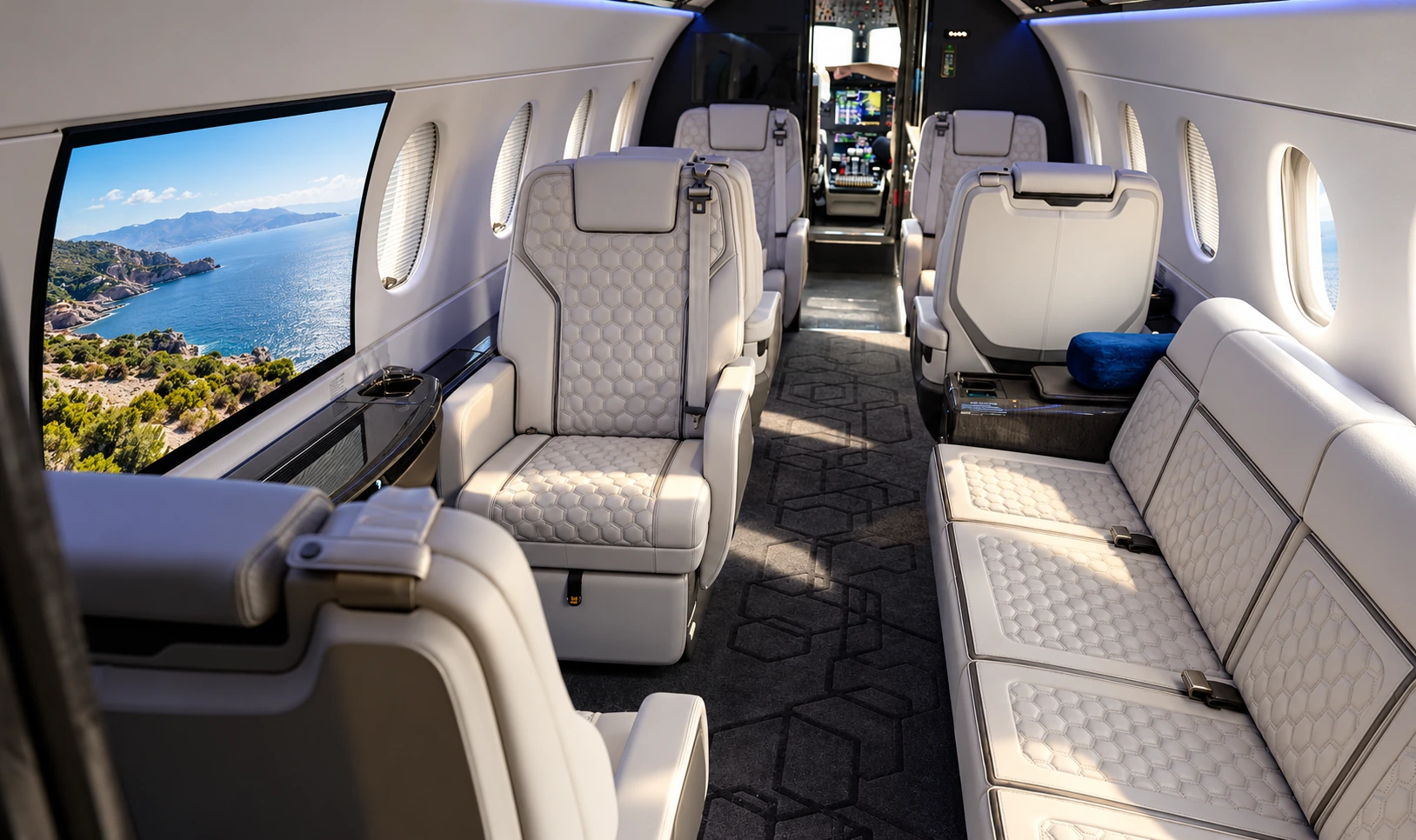 AI-generated interpretation of the Praetor 600E cabin with Smart Window