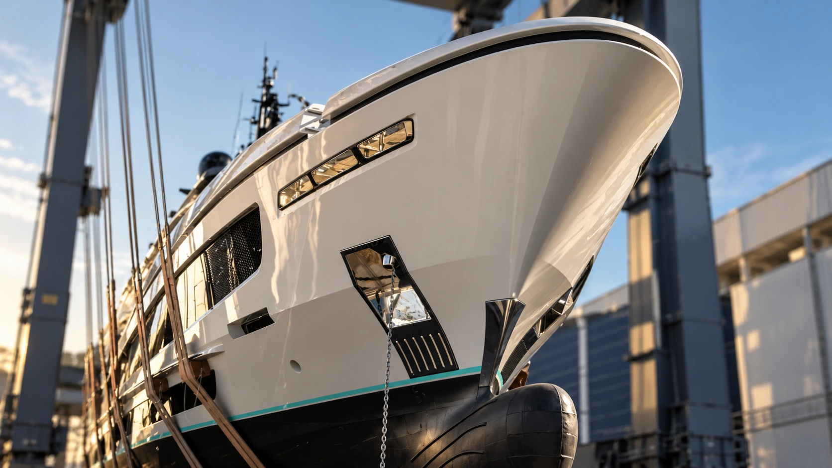 AI-generated bow detail based on Baglietto T52 hull 10261 reference photography