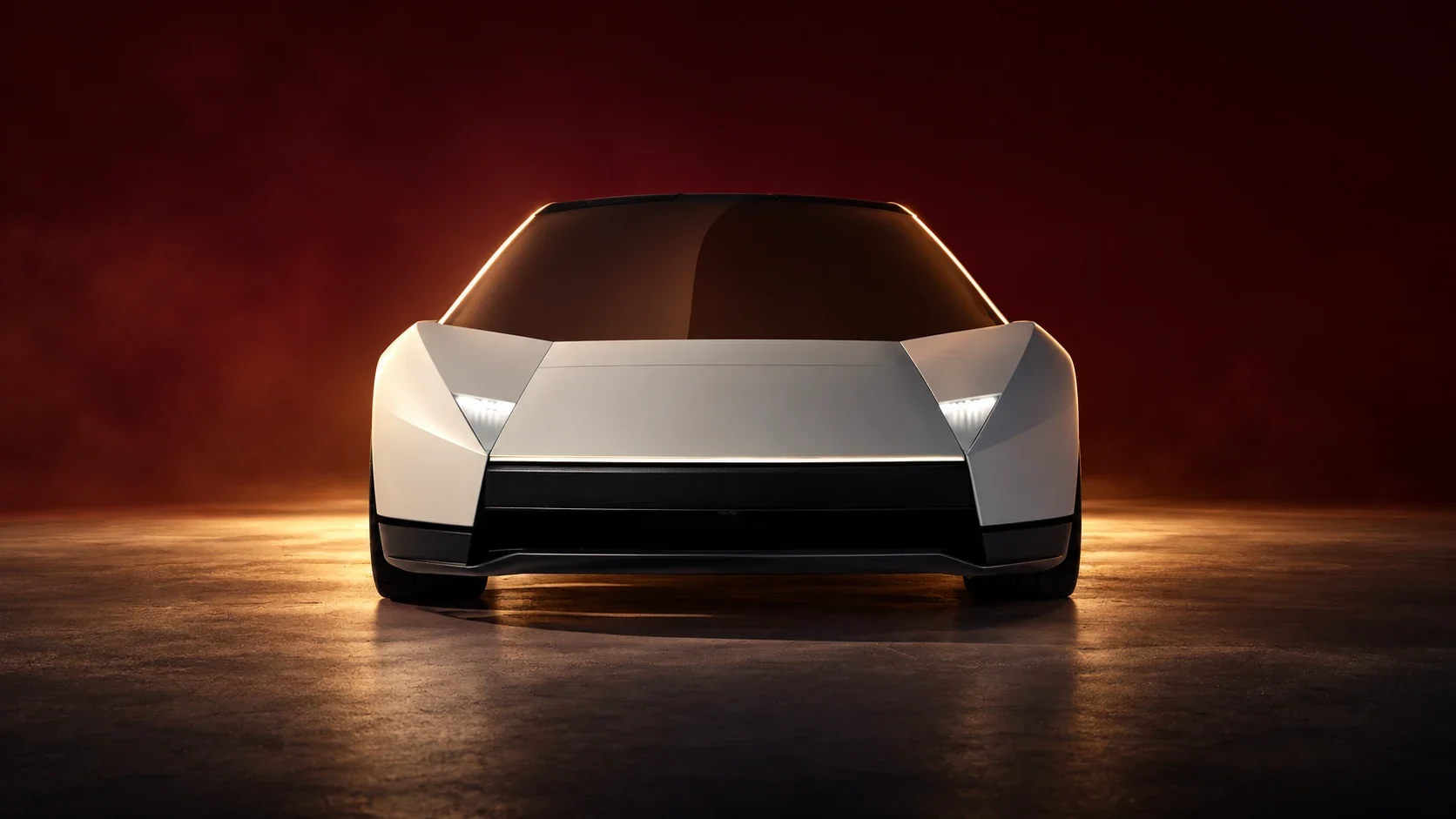 Reference-based editorial illustration of the current Tesla Roadster’s white faceted nose and dark canopy